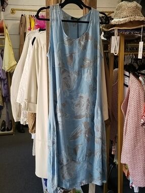 Cherish Light Blue and Taupe Floral Sleeveless Dress